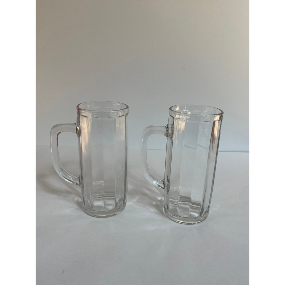Vintage Set of Paul Sebastian Glass Beer Mugs Made in France Clear Paneled Heavy